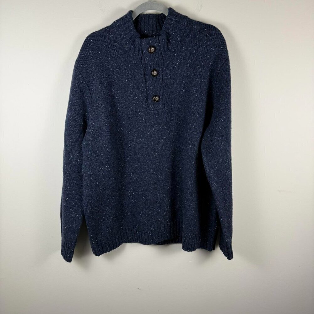 UNTUCKit Mens Vangone Button Mock Neck Donegal Sweater‎ Lambswool Navy XXL